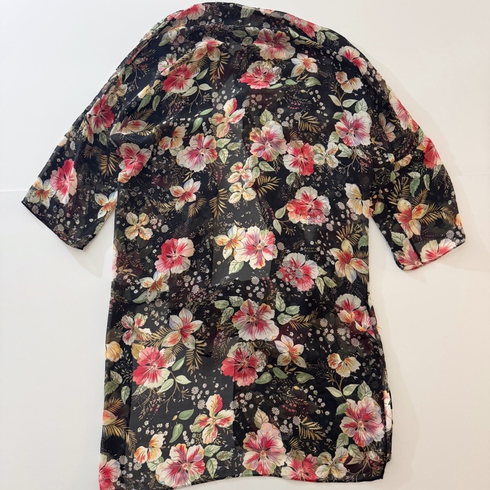 Zara Black Floral Sheer Kimono/Robe - Picture 2 of 6